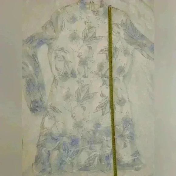 Express Blue Floral Chiffon Dress, High Neck, Size Small - Picture 3 of 5